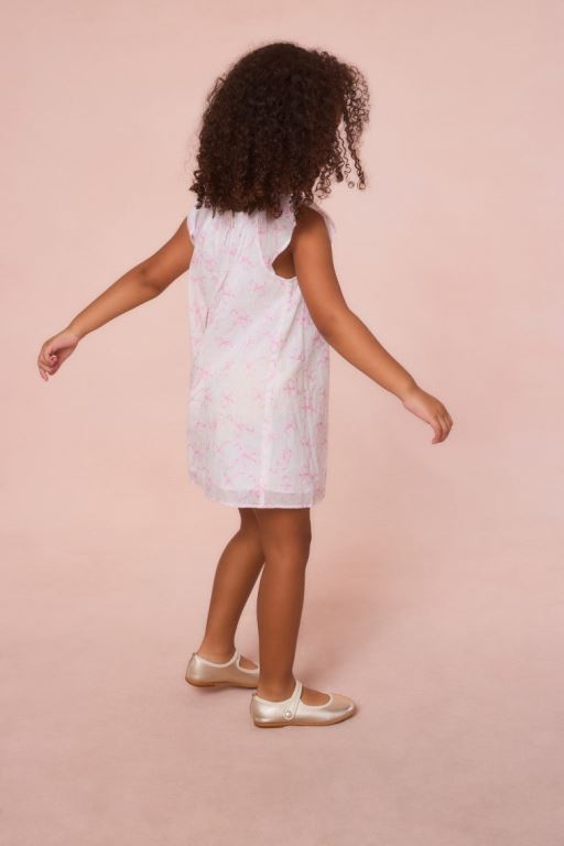 Pink Kids' LoveShackFancy Lou Bow Print Mini Dress | UAP-826495