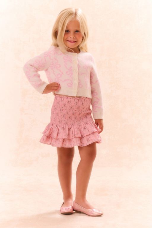 Pink Kids' LoveShackFancy Marlowen Bow Print Cardigan | NRL-234908