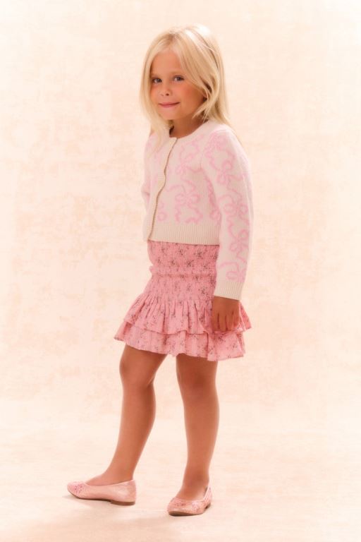 Pink Kids' LoveShackFancy Marlowen Bow Print Cardigan | NRL-234908