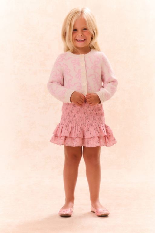 Pink Kids' LoveShackFancy Marlowen Bow Print Cardigan | NRL-234908