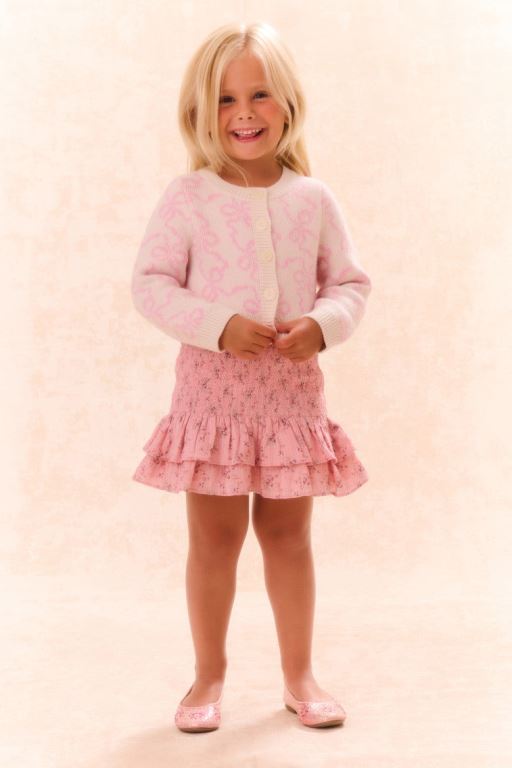 Pink Kids\' LoveShackFancy Marlowen Bow Print Cardigan | NRL-234908