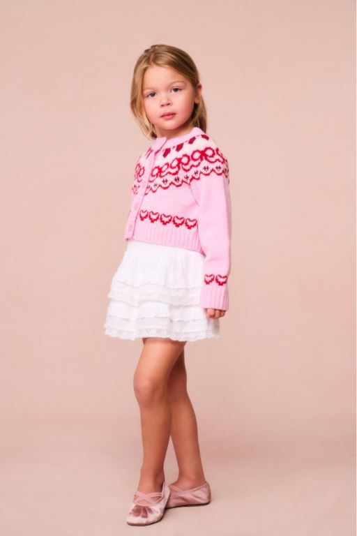 Pink Kids' LoveShackFancy Wrenna Wool Fair Isle Cardigan | IZN-150439