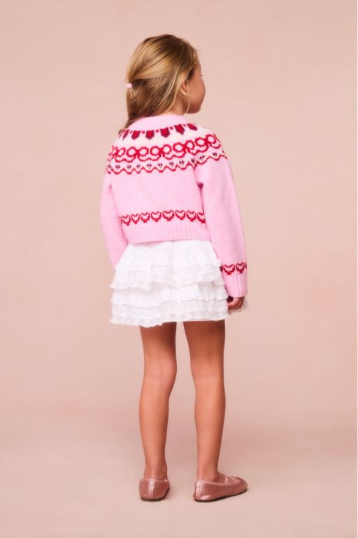 Pink Kids' LoveShackFancy Wrenna Wool Fair Isle Cardigan | IZN-150439