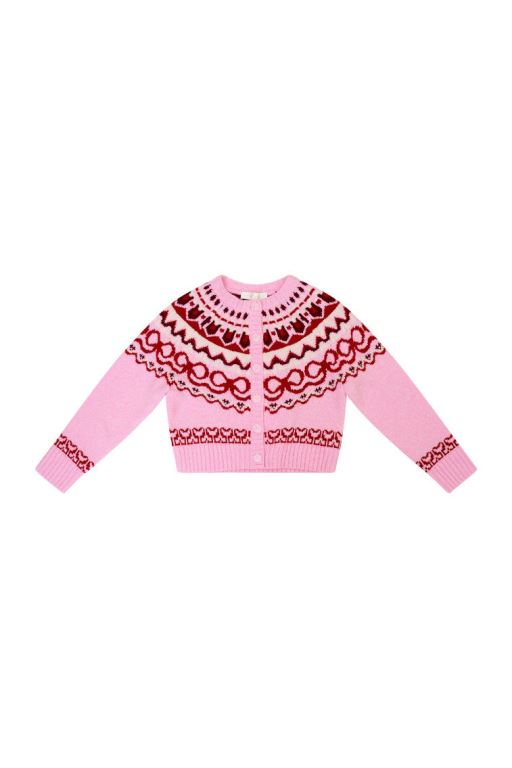 Pink Kids' LoveShackFancy Wrenna Wool Fair Isle Cardigan | IZN-150439