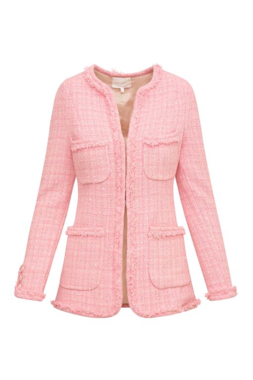 Pink Women LoveShackFancy Adrina Sparkle Tweed Jackets | MEJ-470389