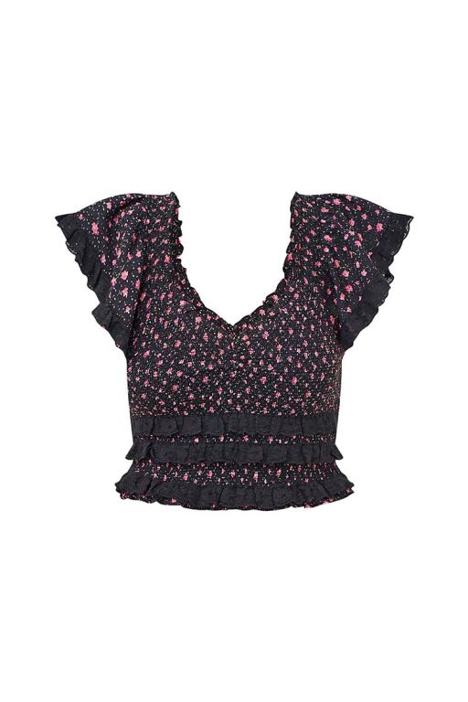 Pink Women LoveShackFancy Beaming Cotton Floral Tops | HQL-630897