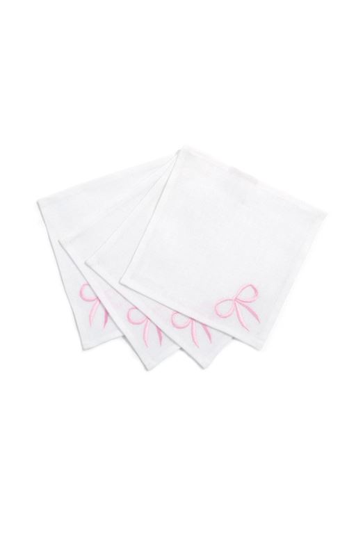 Pink Women LoveShackFancy Bow Cocktail Napkins Set Of 4 Tabletop | IBR-695713