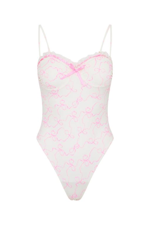 Pink Women LoveShackFancy Brooksie Bow Print One Piece Swimsuit Swimwear | ZQH-916875