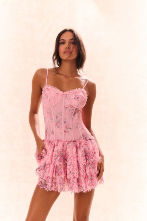 Pink Women LoveShackFancy Carlene Lace Mini Dress | WNQ-618324