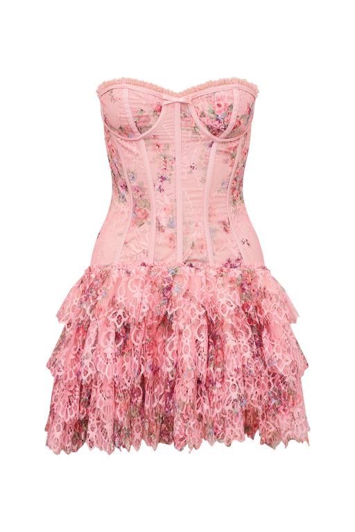 Pink Women LoveShackFancy Carlene Lace Mini Dress | WNQ-618324