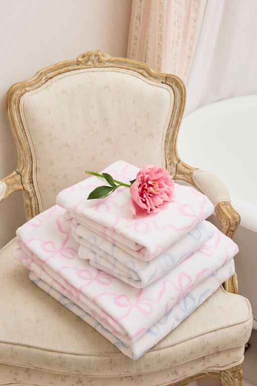 Pink Women LoveShackFancy Cotton Bath Towel In Bow Print Bath | CYP-028761