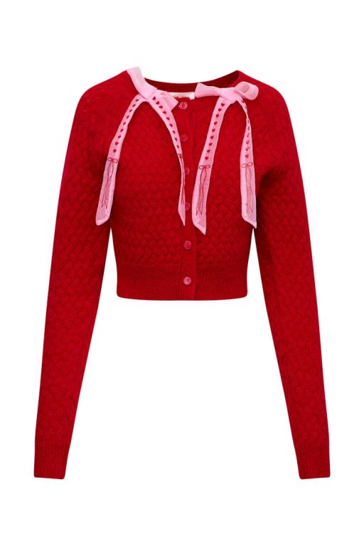 Pink Women LoveShackFancy Cupid Bow Cardigan | KNE-956017