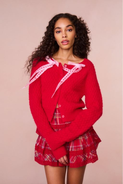 Pink Women LoveShackFancy Cupid Bow Cardigan | KNE-956017