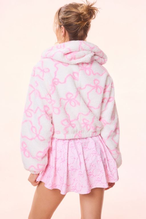 Pink Women LoveShackFancy Darcelle Bow Print Teddy Bomber Fleece | RWL-051647