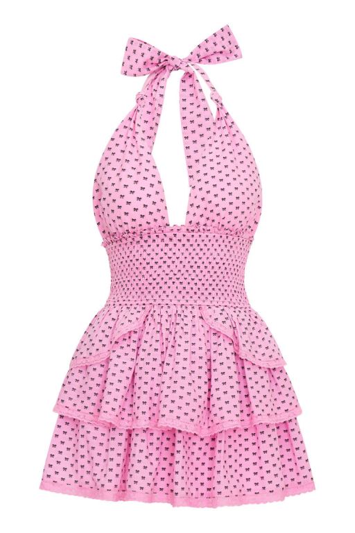 Pink Women LoveShackFancy Deanna Cotton Bow Mini Halter Dress | HPF-871063