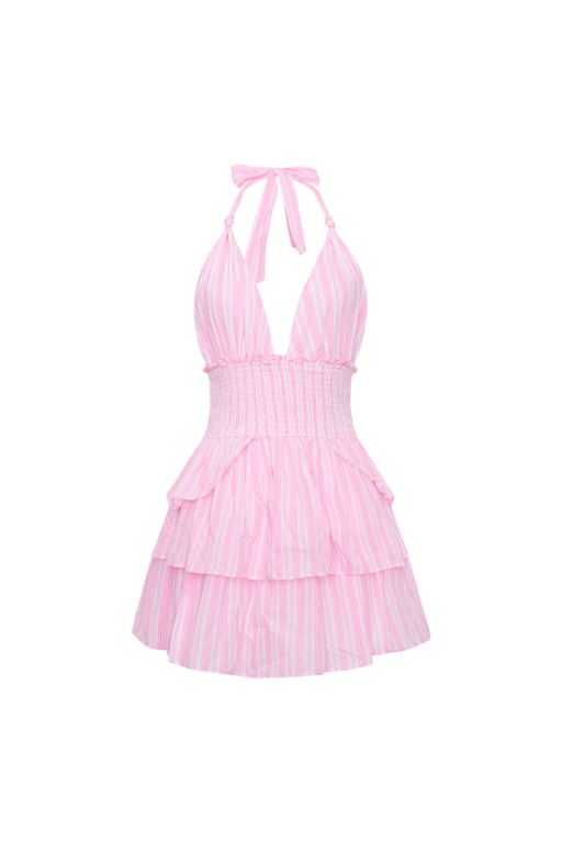 Pink Women LoveShackFancy Deanna Cotton Striped Halter Dress | WEF-930287