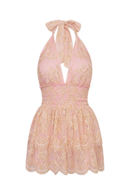 Pink Women LoveShackFancy Deanna Lace Mini Halter Dress | TYP-980147