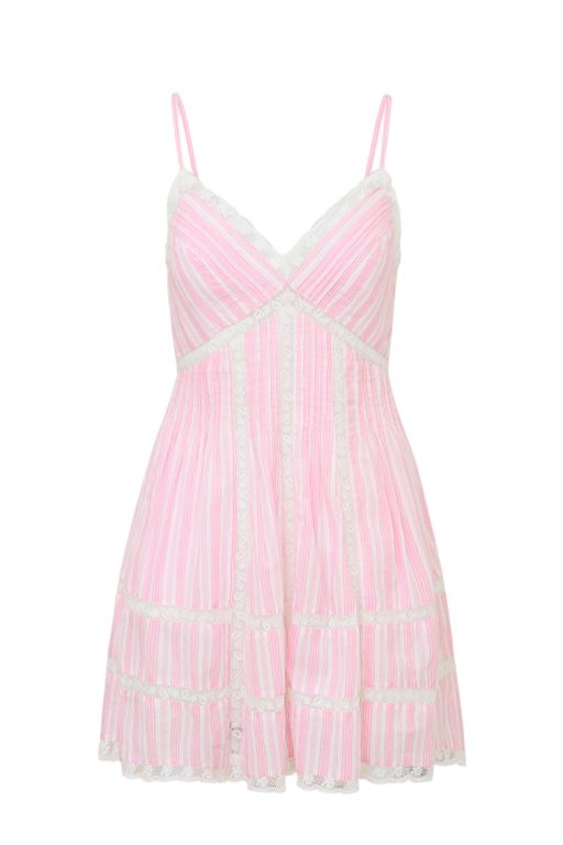 Pink Women LoveShackFancy Docila Cotton Striped Dress | QZI-921537