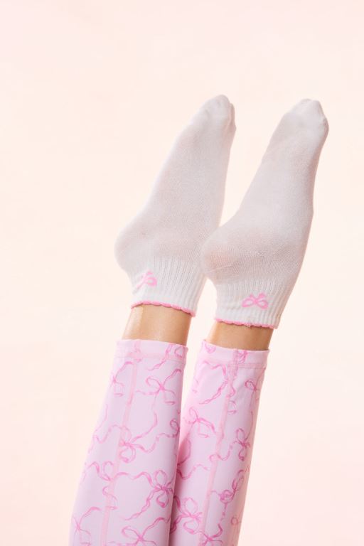 Pink Women LoveShackFancy Doyenne Cotton Bow Ankle Socks active | DPM-259073