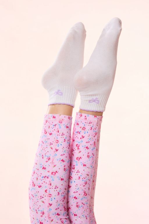 Pink Women LoveShackFancy Doyenne Cotton Bow Ankle Socks active | DPM-259073