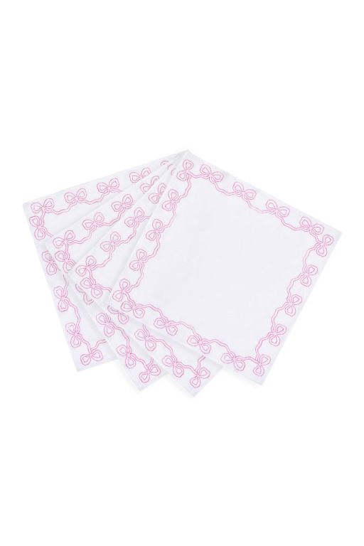 Pink Women LoveShackFancy Embroidered Bow Napkins Set Of 4 Tabletop | RZA-729450