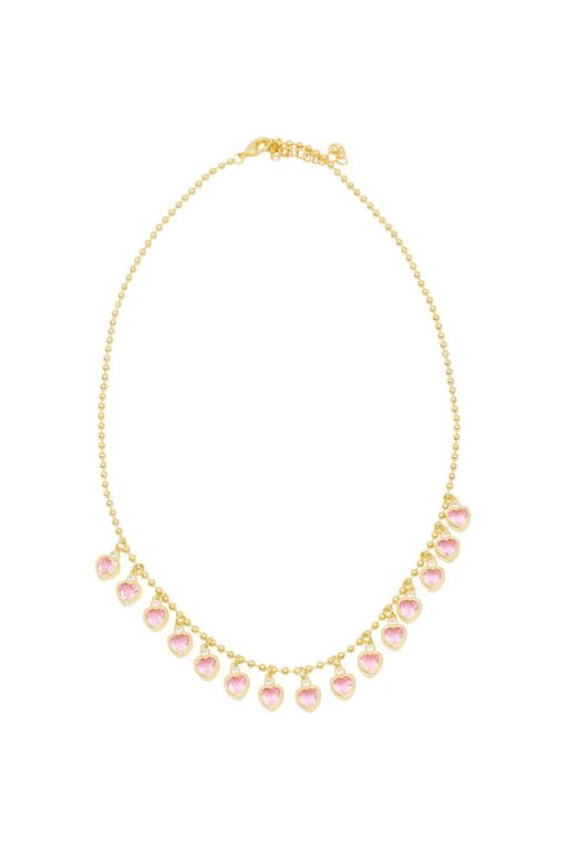 Pink Women LoveShackFancy Erin Wachs Gold Heart Tennis Necklace Jewelry | TEB-479806