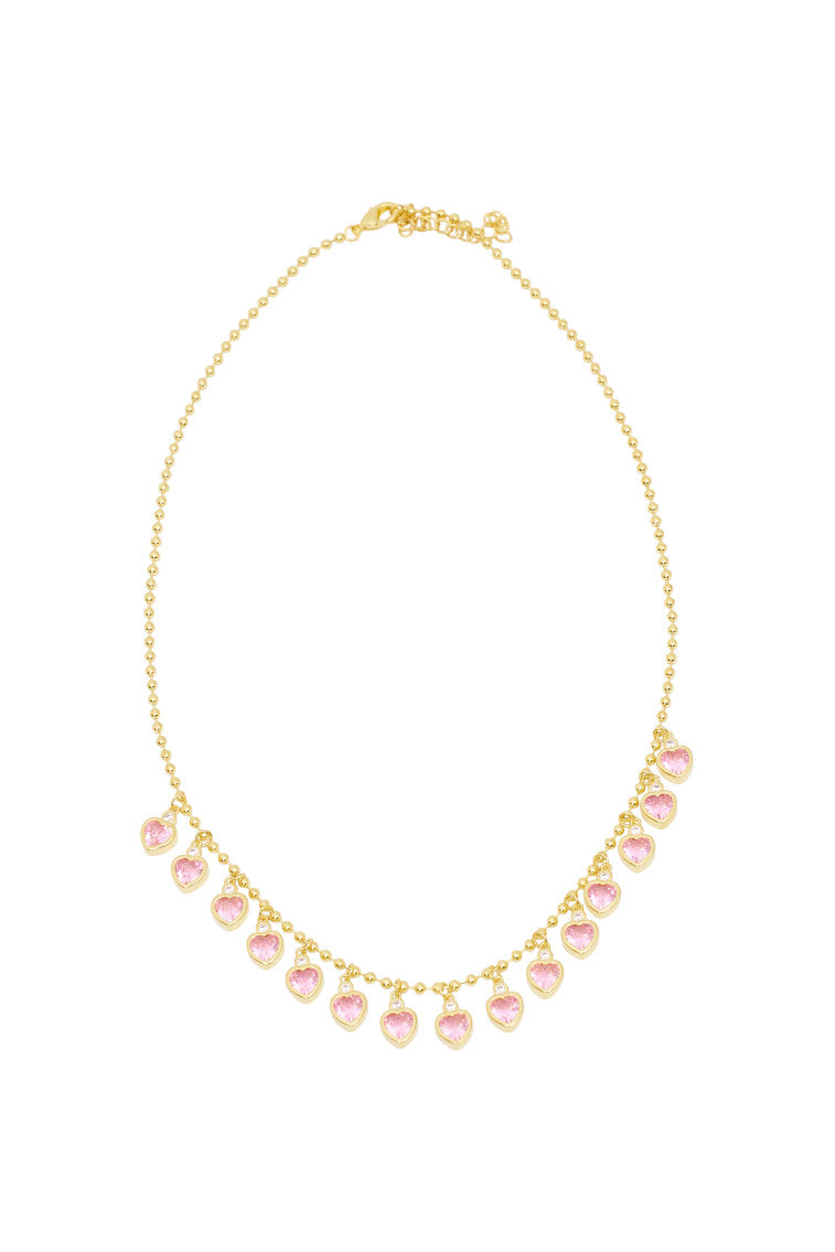 Pink Women LoveShackFancy Erin Wachs Gold Heart Tennis Necklace Jewelry | TEB-479806