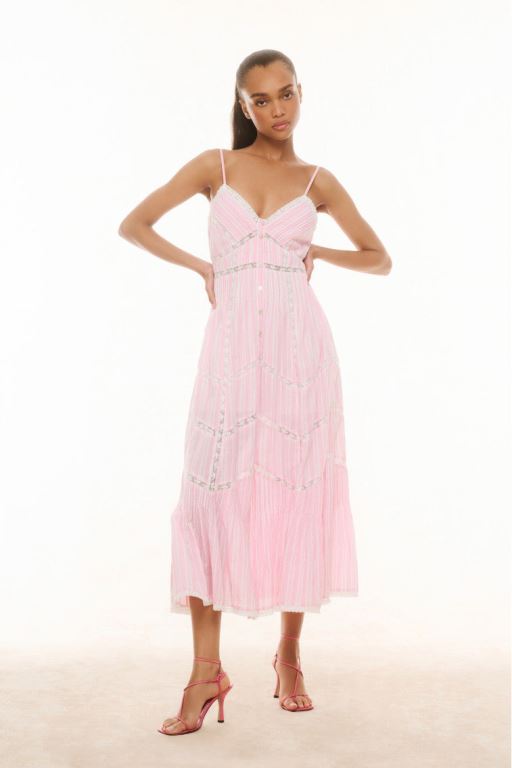 Pink Women LoveShackFancy Esilda Cotton Midi Dress | VKX-406753