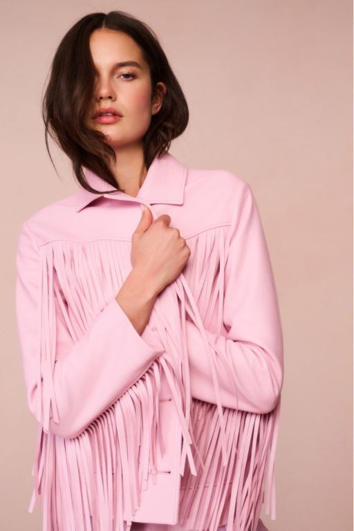 Pink Women LoveShackFancy Geraline Leather Fringe Jackets | VEO-824051