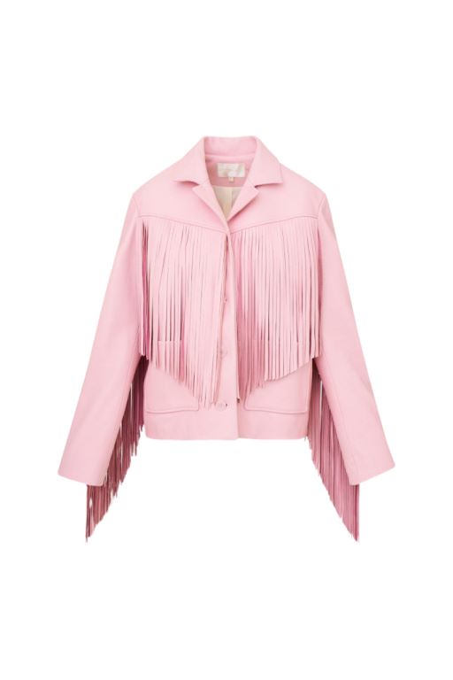 Pink Women LoveShackFancy Geraline Leather Fringe Jackets | VEO-824051