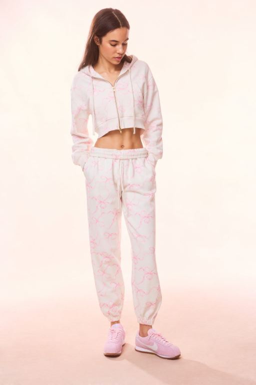 Pink Women LoveShackFancy Lillia Cotton Bow Sweatpants | APQ-192360