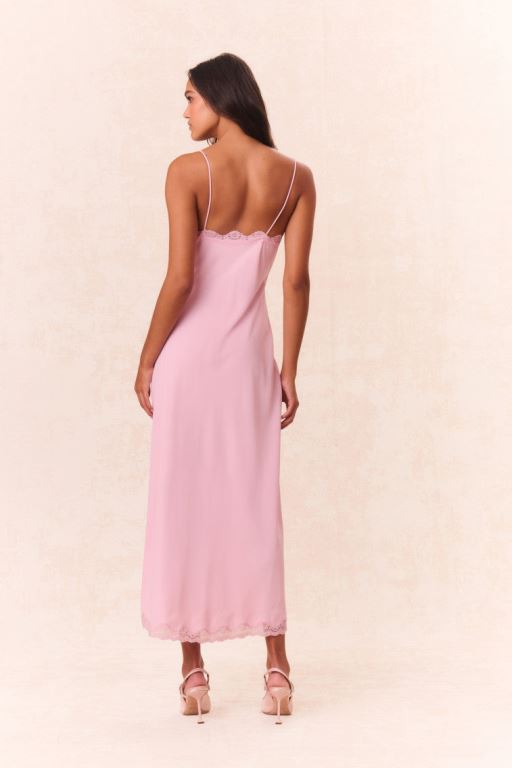 Pink Women LoveShackFancy Manuela Bow Slip Maxi Dress | GLU-372869