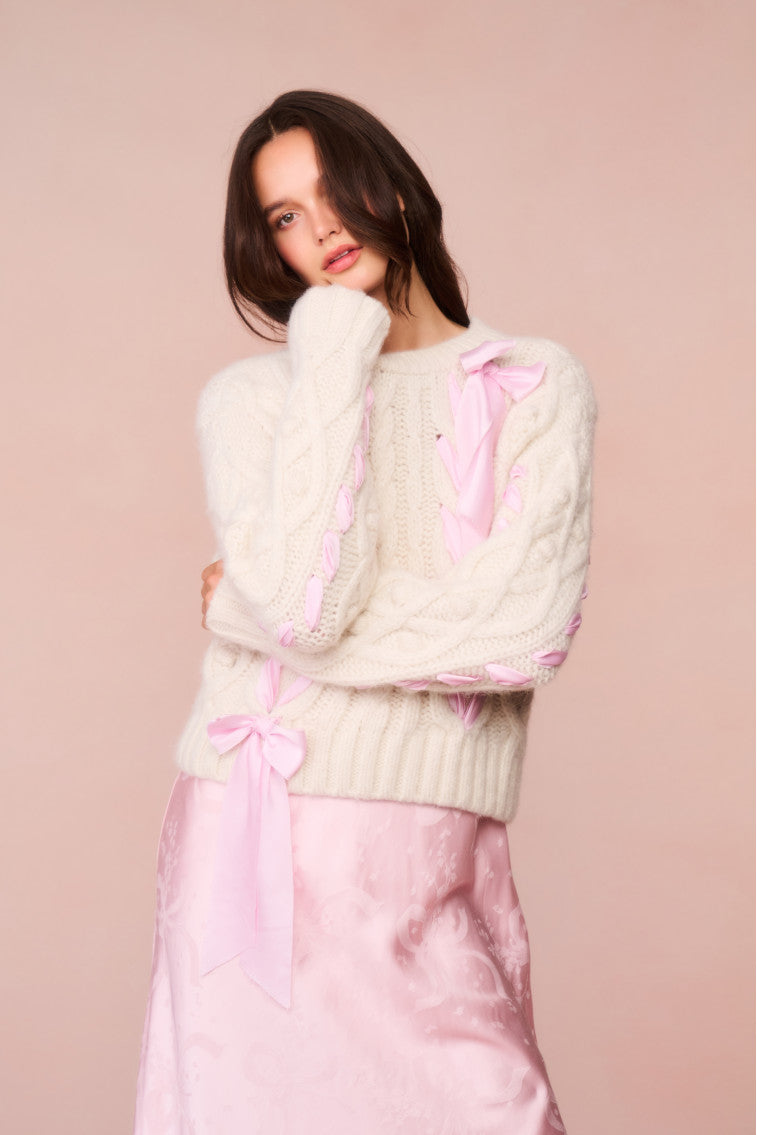 Pink Women LoveShackFancy Parson Alpaca-blend Ribbon Pullover | UVG-054719