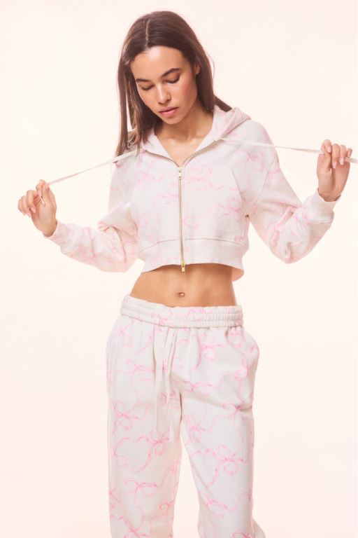 Pink Women LoveShackFancy Pierra Cotton Cropped Bow Hoodie | QOG-385146