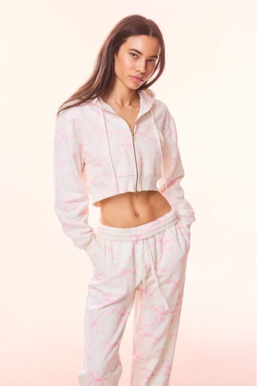 Pink Women LoveShackFancy Pierra Cotton Cropped Bow Hoodie | QOG-385146