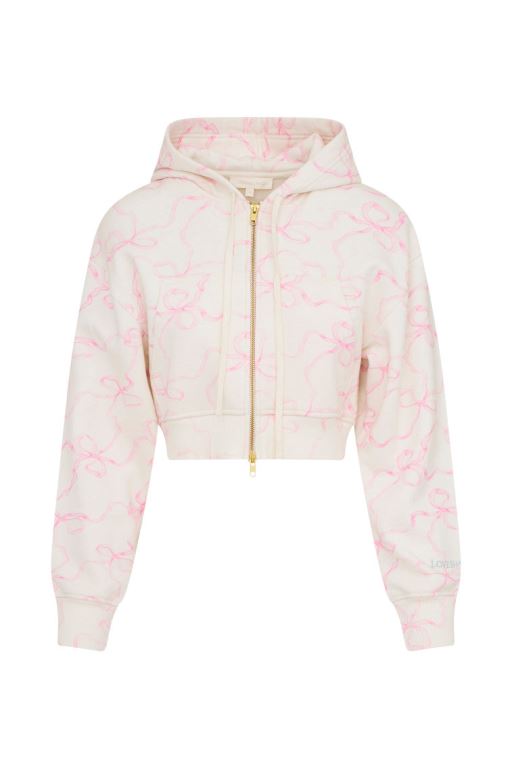 Pink Women LoveShackFancy Pierra Cotton Cropped Bow Hoodie | QOG-385146