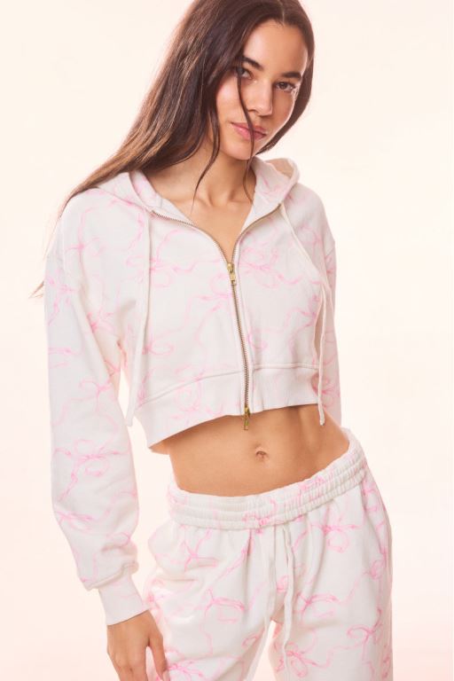 Pink Women LoveShackFancy Pierra Cotton Cropped Bow Hoodie | QOG-385146