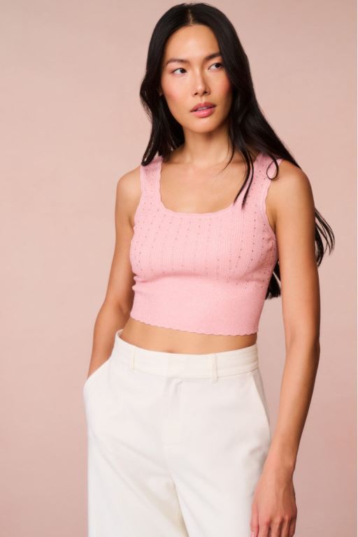 Pink Women LoveShackFancy Prague Crystal Knit Tank Tops | GER-896370