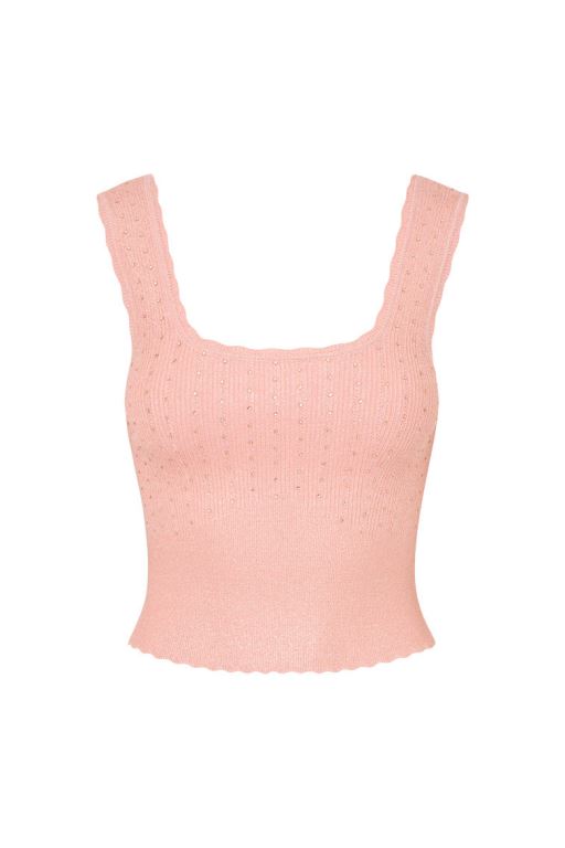 Pink Women LoveShackFancy Prague Crystal Knit Tank Tops | GER-896370