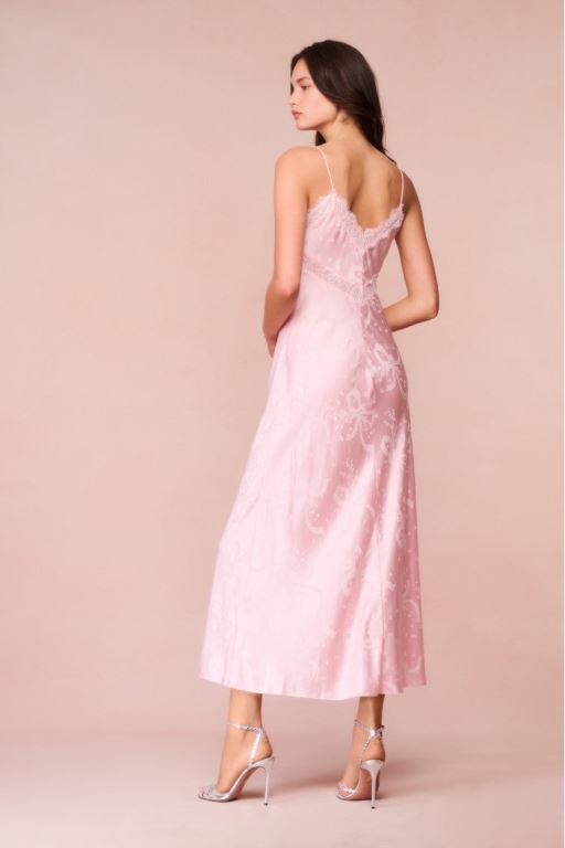 Pink Women LoveShackFancy Serita Bow Jacquard Maxi Dress | TUR-748356