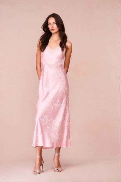 Pink Women LoveShackFancy Serita Bow Jacquard Maxi Dress | TUR-748356