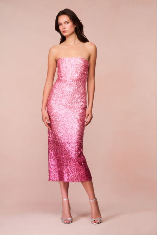 Pink Women LoveShackFancy Stasia Sequined Ombré Midi Dress | AZK-386157