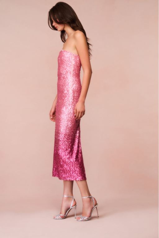 Pink Women LoveShackFancy Stasia Sequined Ombré Midi Dress | AZK-386157