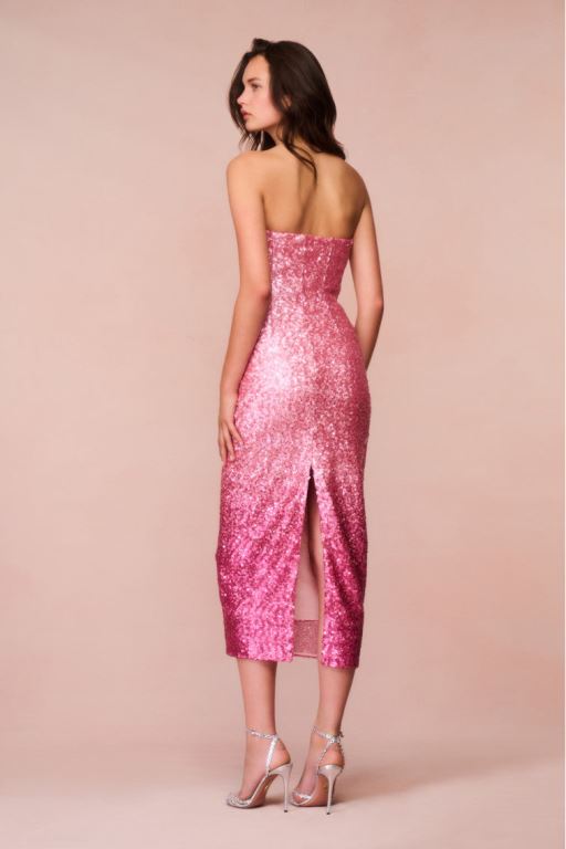 Pink Women LoveShackFancy Stasia Sequined Ombré Midi Dress | AZK-386157