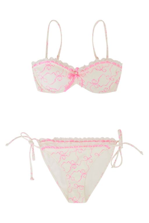 Pink Women LoveShackFancy Tallie Bow Print Bikini Swimwear | VQX-845317