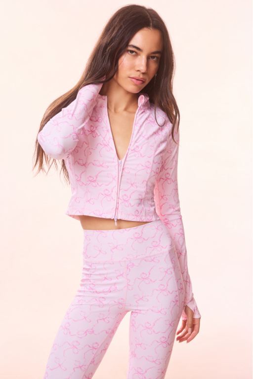 Pink Women LoveShackFancy Veda Bow Print Active Jackets | QAC-823415