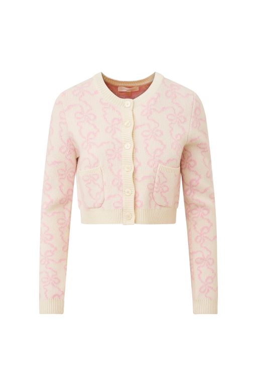 Pink Women LoveShackFancy Veronika Bow Print Cardigan | WCL-769053