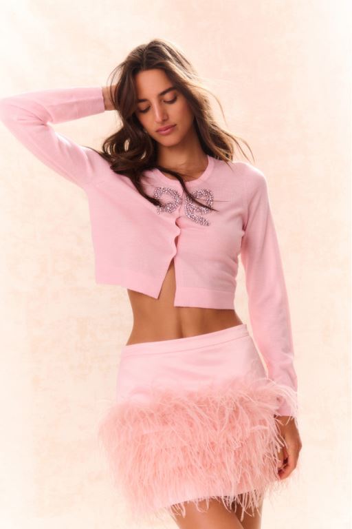 Pink Women LoveShackFancy Viviette Feather Mini Skirts | YNX-596043