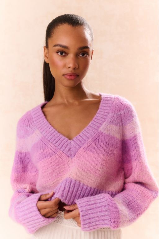 Purple Women LoveShackFancy Barbarelle Alpaca Striped Pullover | KUA-591834