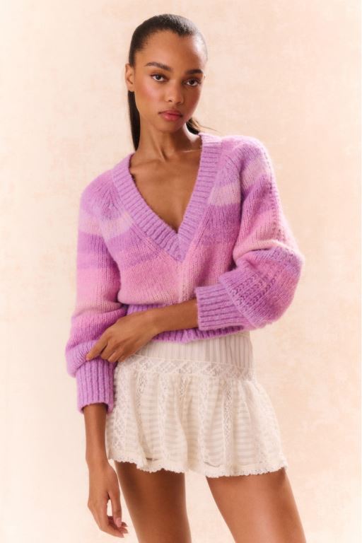 Purple Women LoveShackFancy Barbarelle Alpaca Striped Pullover | KUA-591834